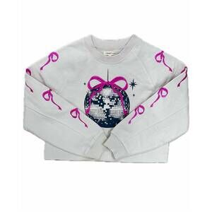 NEW PAPER FLOWER girl's embroidered bows & disco ball sweatshirt in white